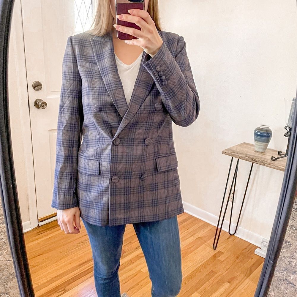 Babaton Aritzia Samuel Double Breasted Blue Check Blazer Jacket 4